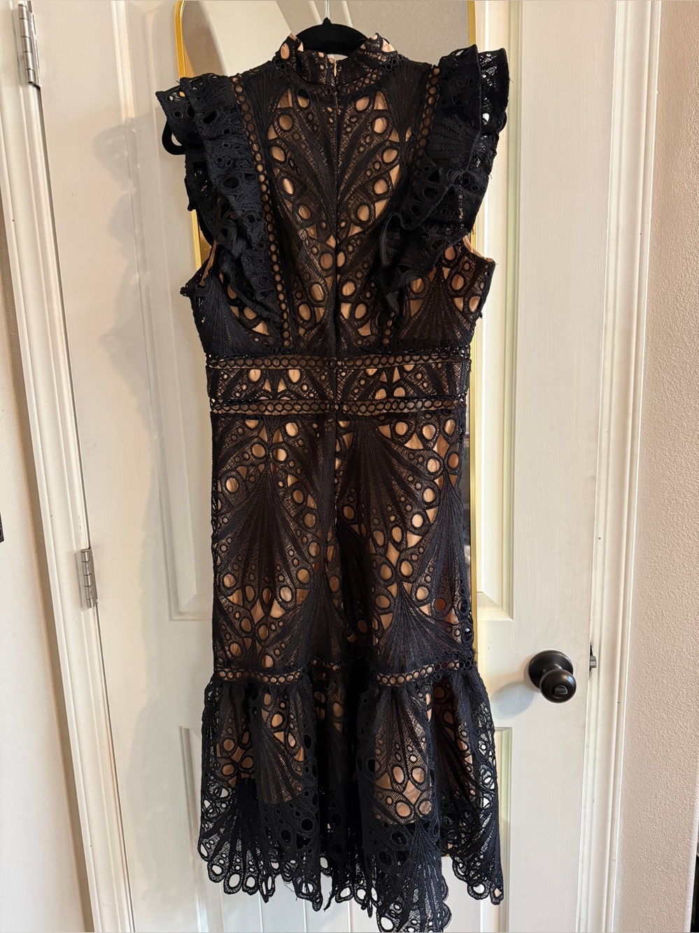 Dalia MacPhee Black Lace Cutout Ruffle Midi Dress - Picture 4 of 8